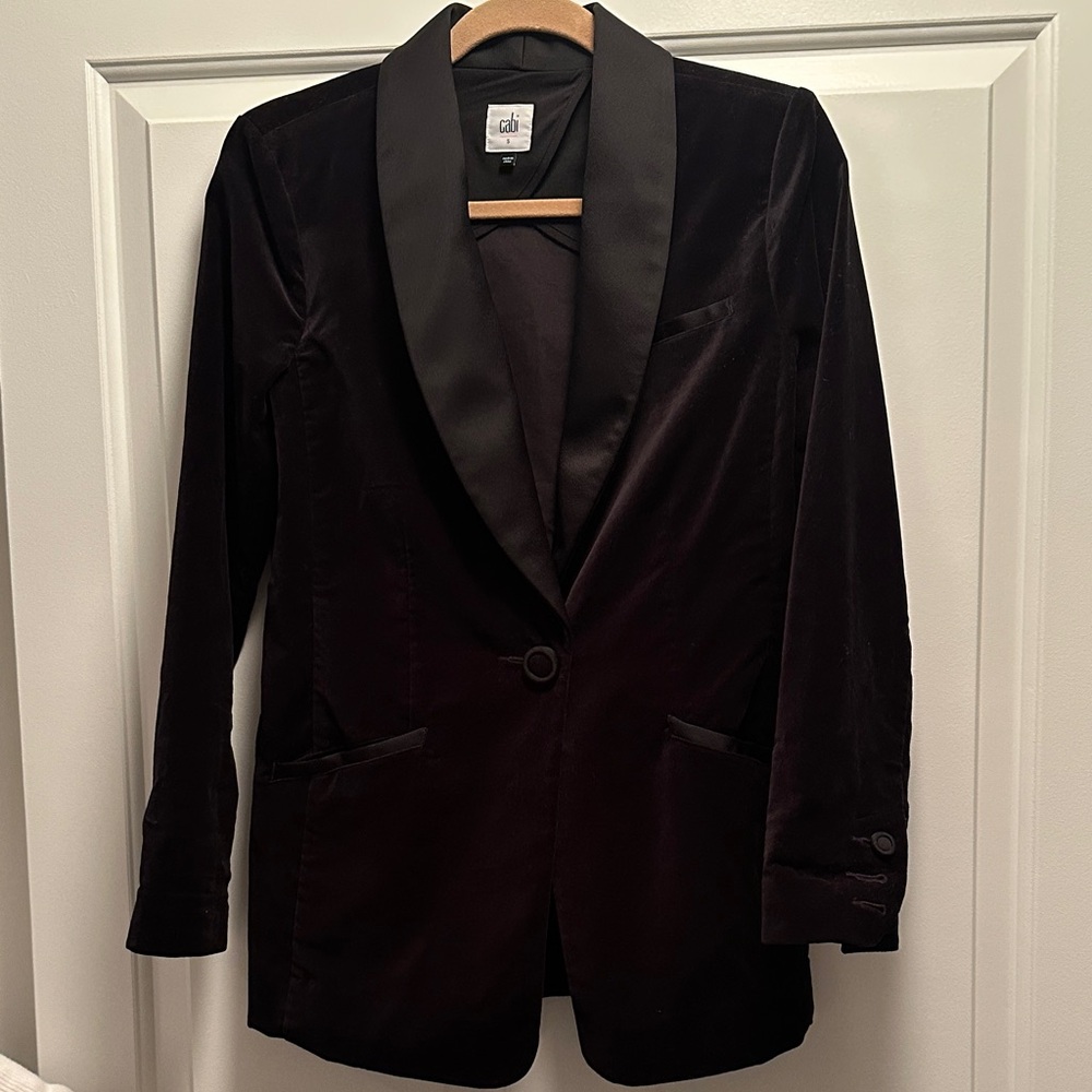 CAbi Gala Black Velvet Blazer with Satin Lapels